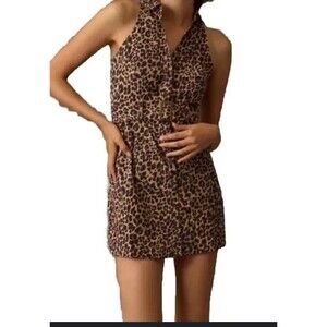 Anthropologie MAEVE BELTED SLEEVELESS SHIRT DRESS, Leopard Black Motif, …